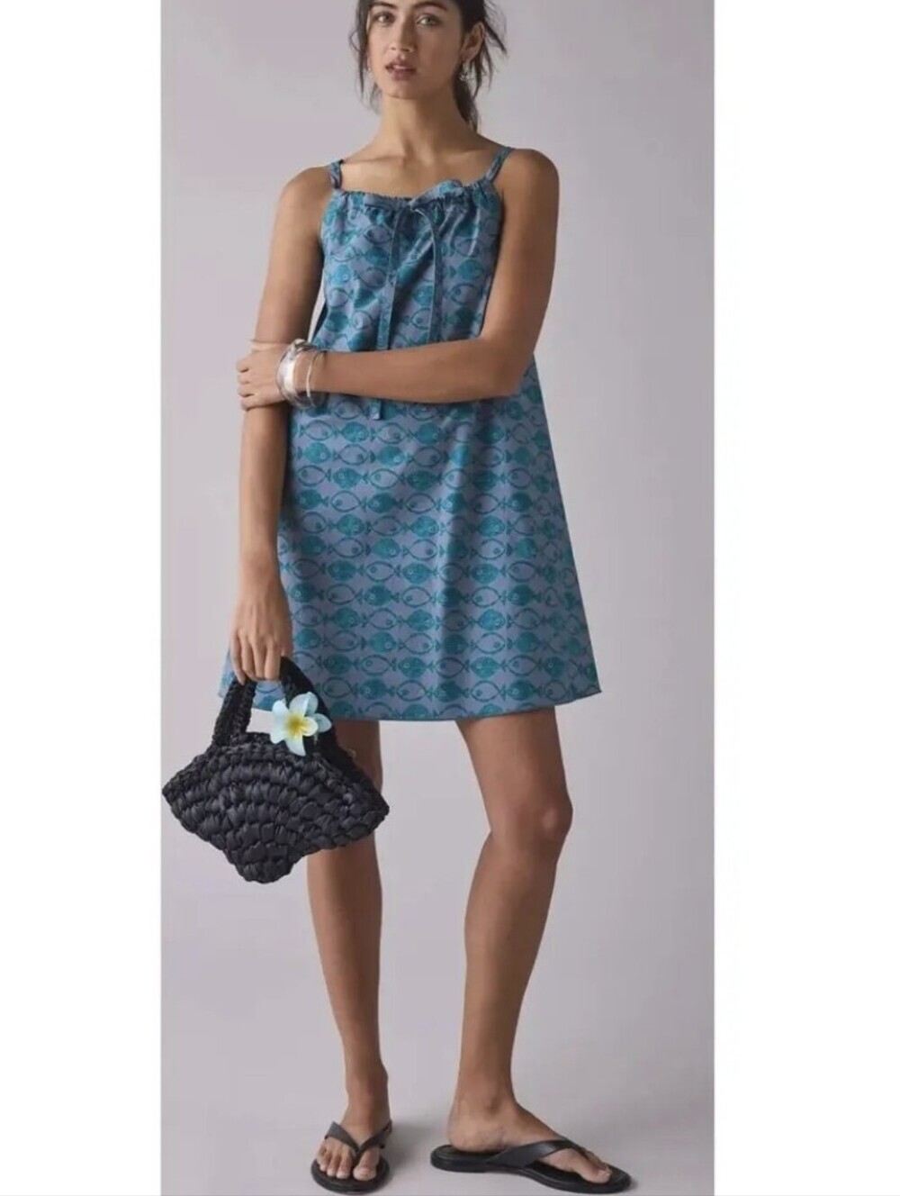 NWT BDG by Urban Outfitters Tie Front Fish Print Mini Dress